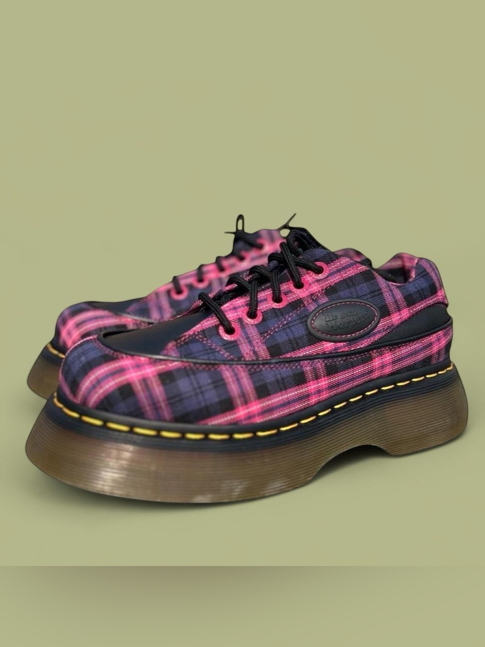 Dr. Martens Pink and Black Plaid buzz Platform Shoe